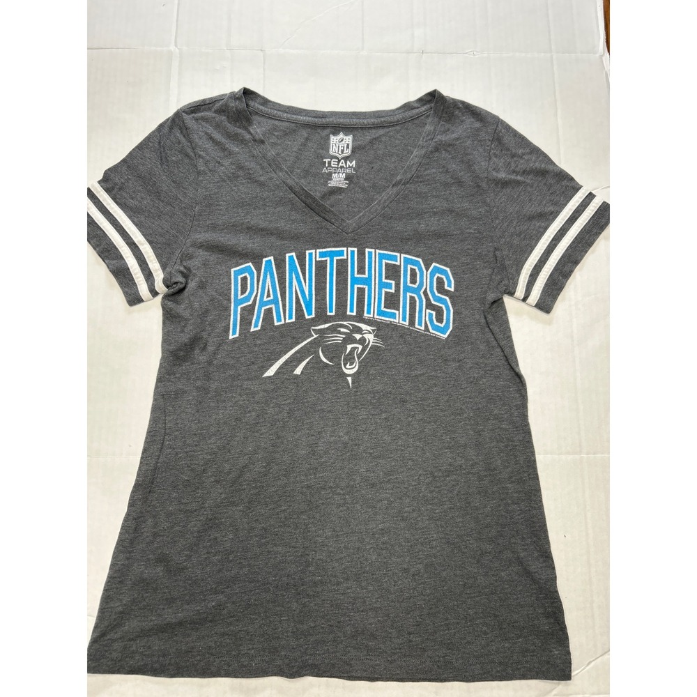 NFL Team Apparel Carolina Panthers Womens V-Neck T-Shirt Gray Medium